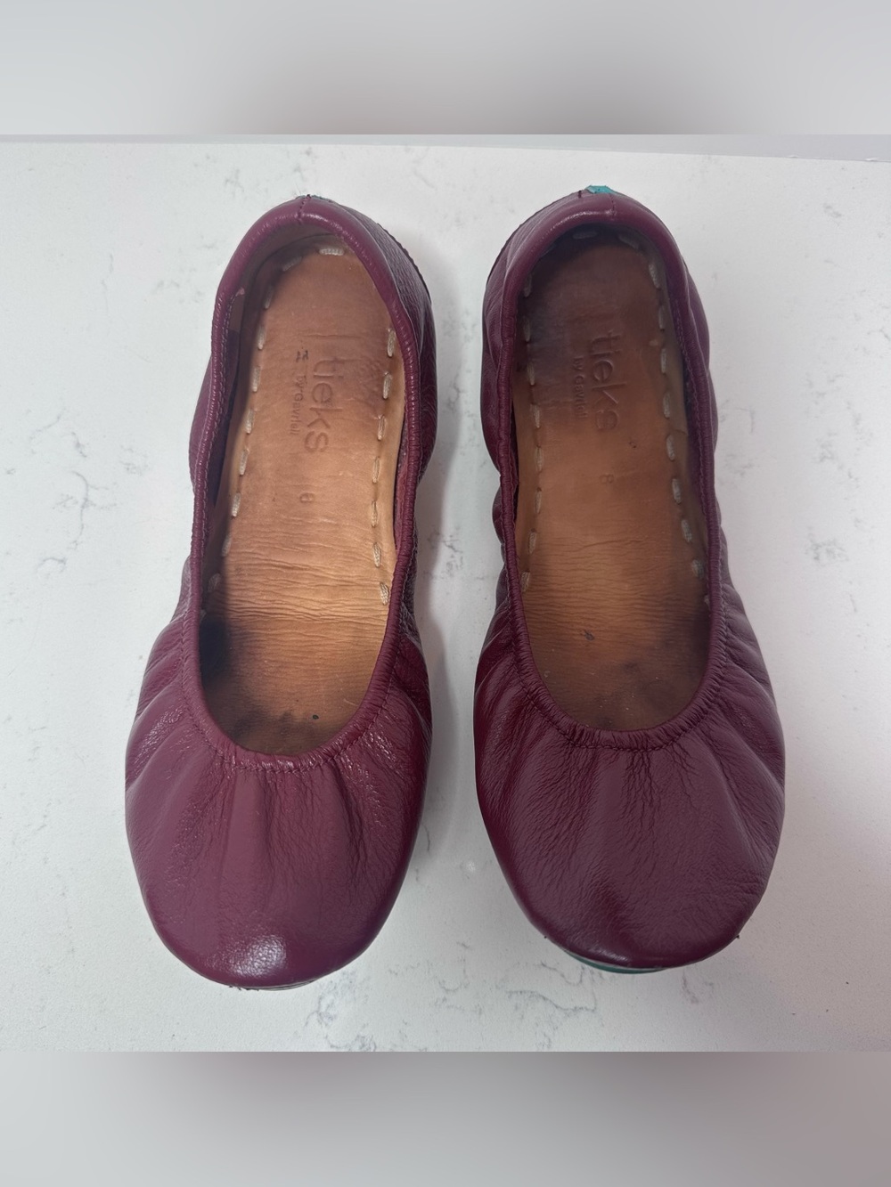 Tieks Burgundy Leather Ballet Flats Size 8